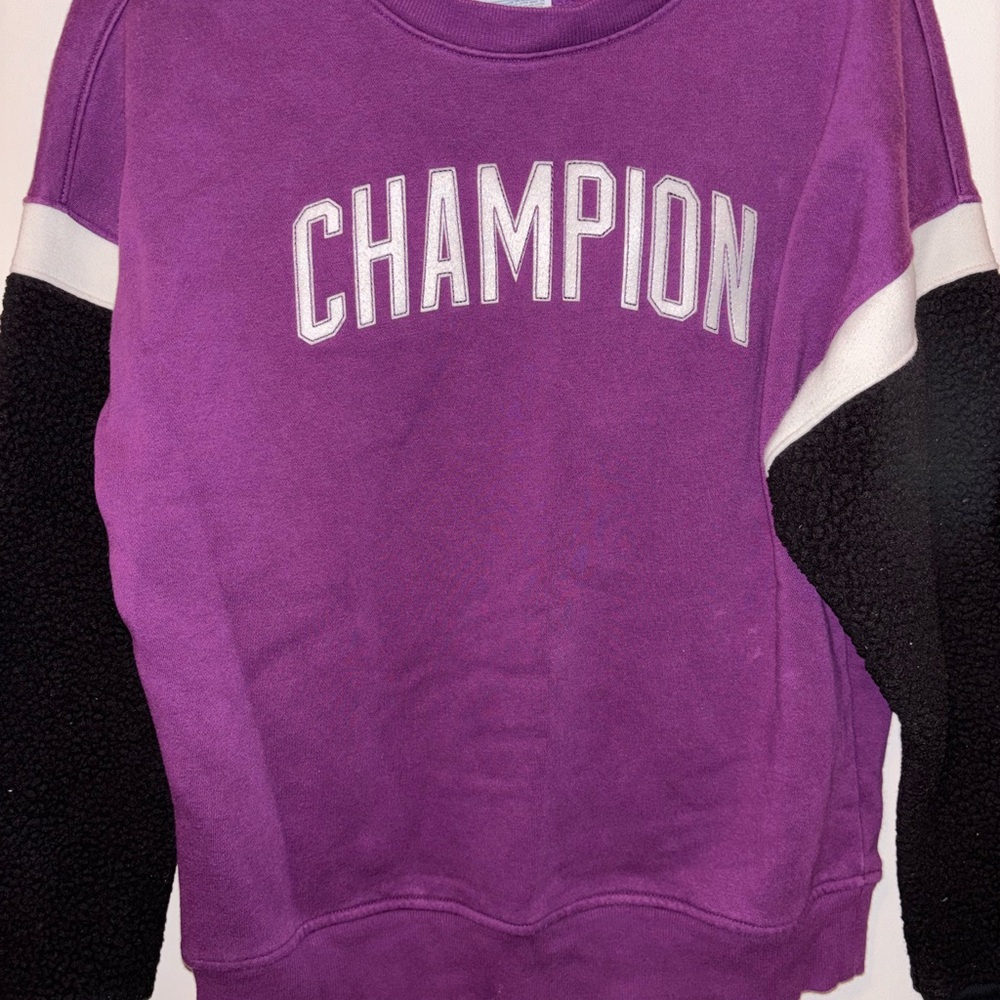 Champion Purple Sweatshirt with Fuzzy Sleeves